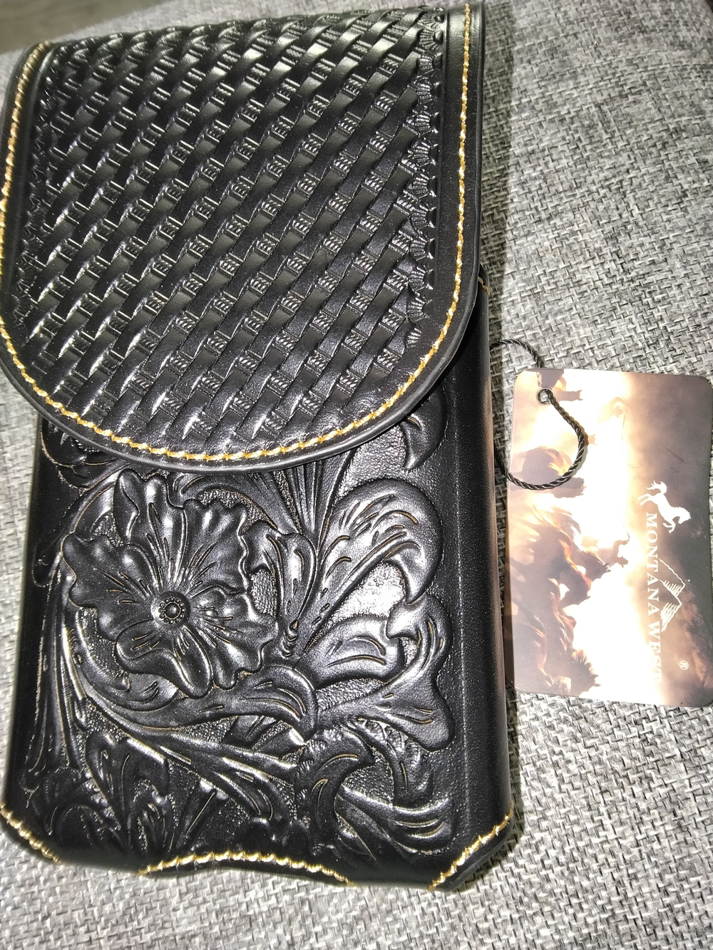 Montana West Embossed Black Tooled Leather Phone Case